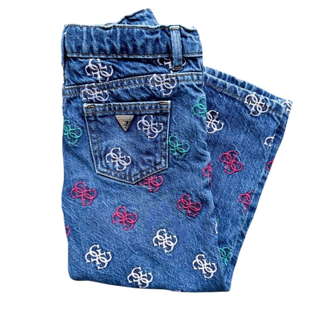 Guess Embroidered Logo AOP Adjustable Waist Denim Jeans Youth Size (5)